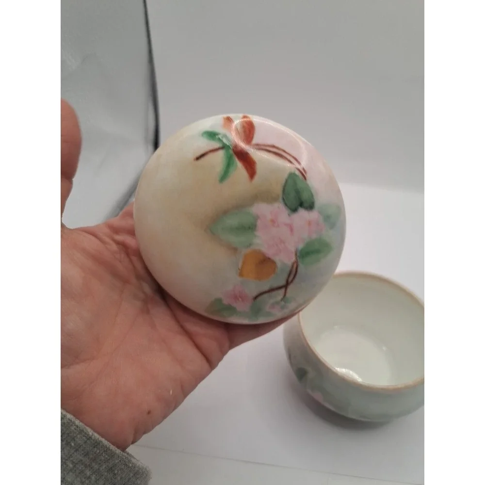 Antique La Seynie Limoges P&P France Pink Dogwood Handpainted Vanity Powder Dish